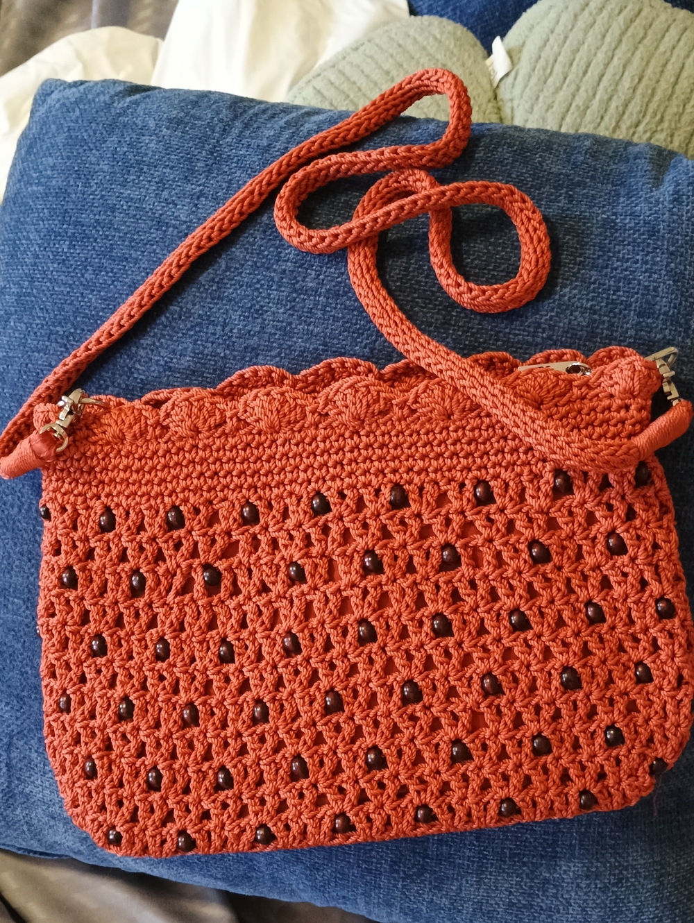NWOTS Vintage The Sak Burnt Orange Beaded Crochet Crossbody Bag Boho
